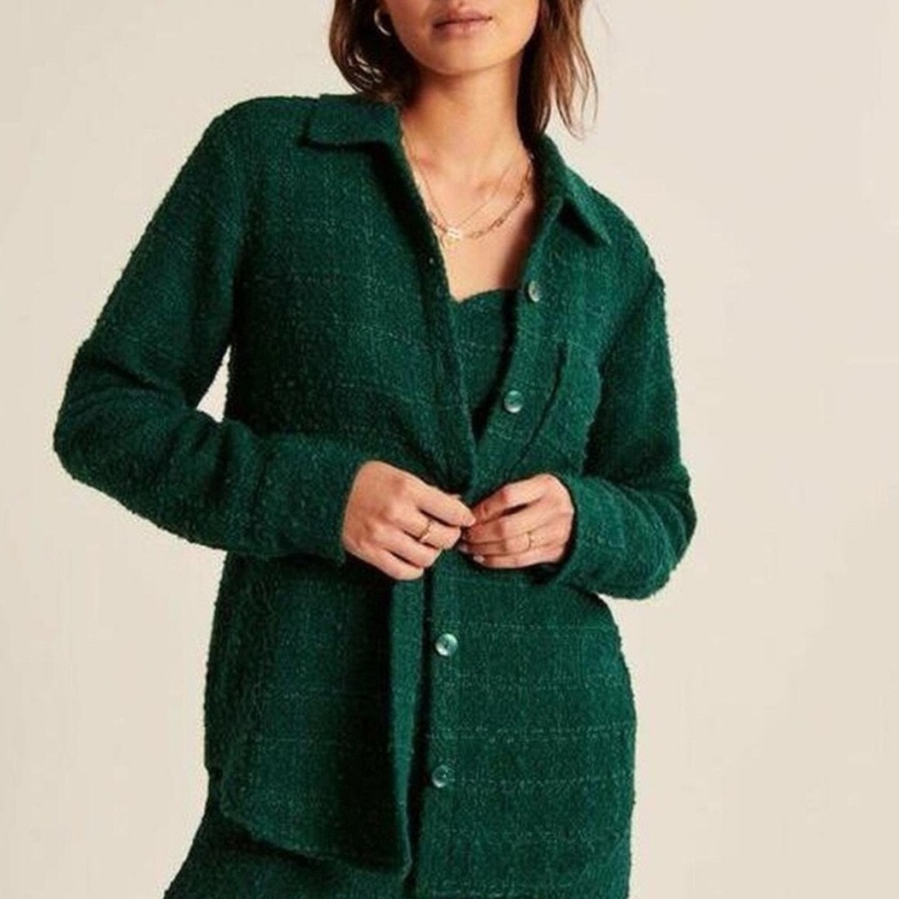 Abercrombie + Fitch Green Tweed Knit Oversize Shacket Size M